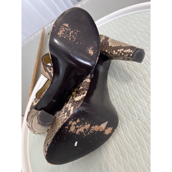Coach Ivanah Snake Print Pumps Women 7.5 Peep Toe Beige Brown Animal Print Chic - Picture 9 of 11